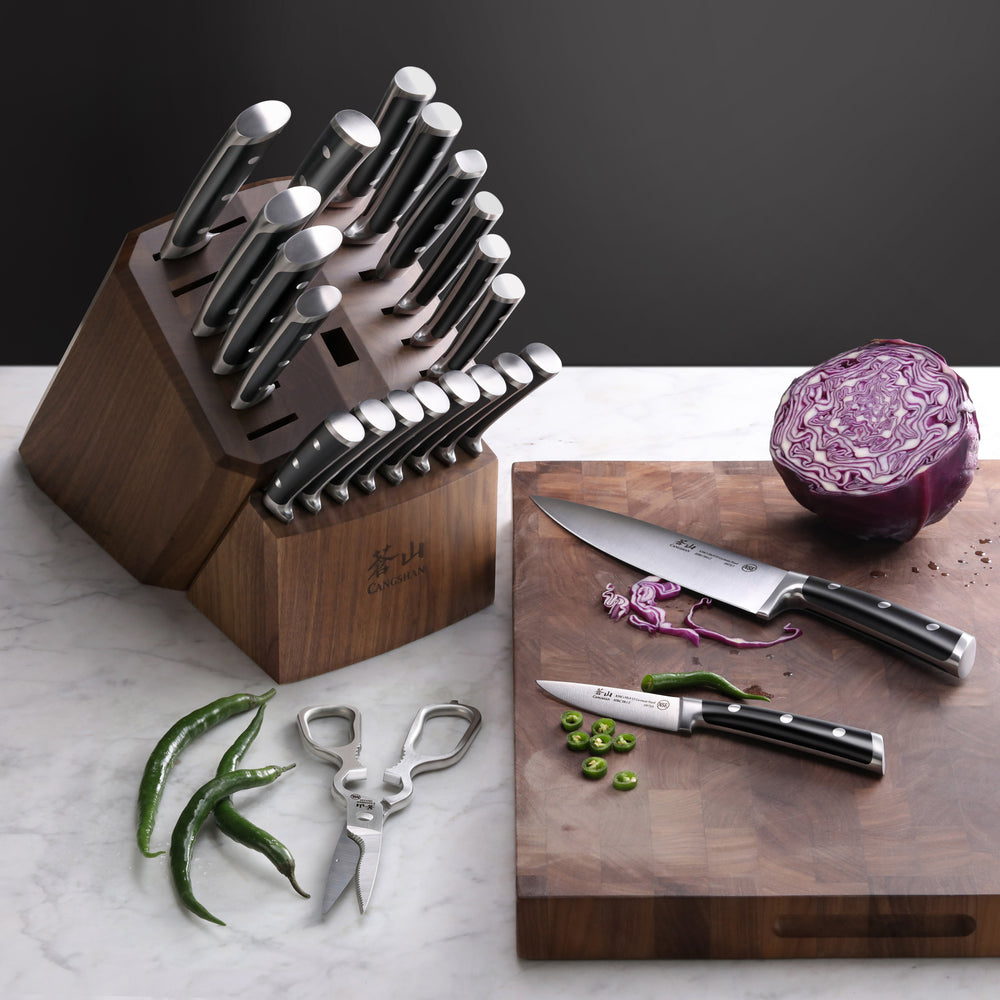 
                  
                    Load image into Gallery viewer, S Series 23-Piece Knife Block Set, Forged German Steel, Walnut Block, 1026054
                  
                