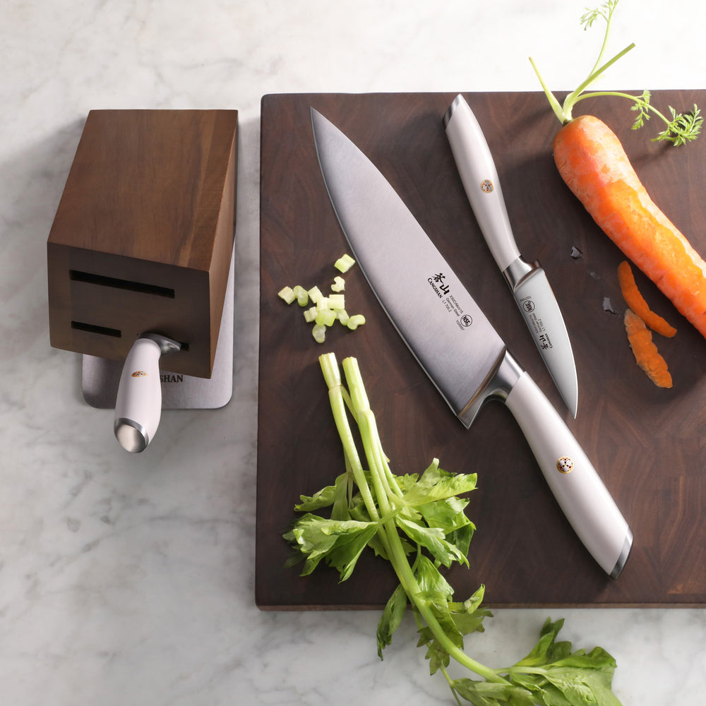 
                  
                    Load image into Gallery viewer, L1 Series 4-Piece Knife Block Set, White, Forged German Steel, HUA Acacia Block, 1026986
                  
                