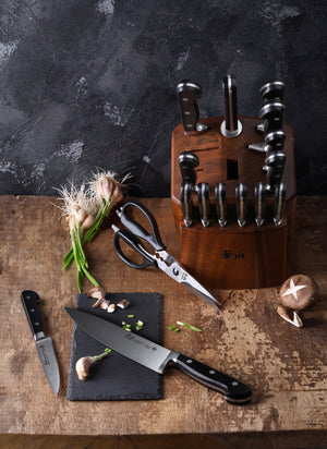 
                  
                    Load image into Gallery viewer, TV2 Series 17-Piece Knife Block Set, Forged Swedish 14C28N Steel, Acacia Block, 1023053
                  
                