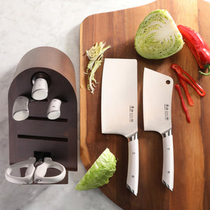 
                  
                    Load image into Gallery viewer, HELENA Series Cleaver Knife Block Set, Forged German Steel, HUA Acacia Block
                  
                