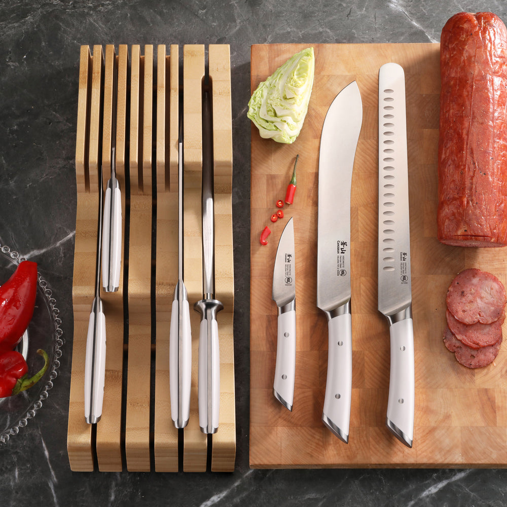 
                  
                    Load image into Gallery viewer, HELENA Series 8-Piece In-Drawer BBQ Knife Set, Forged German Steel, Bamboo Tray
                  
                