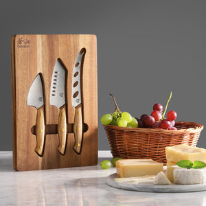 
                  
                    Load image into Gallery viewer, 3-Piece Olive Wood Cheese Knife Set with Acacia Cheese Board, 1027327
                  
                