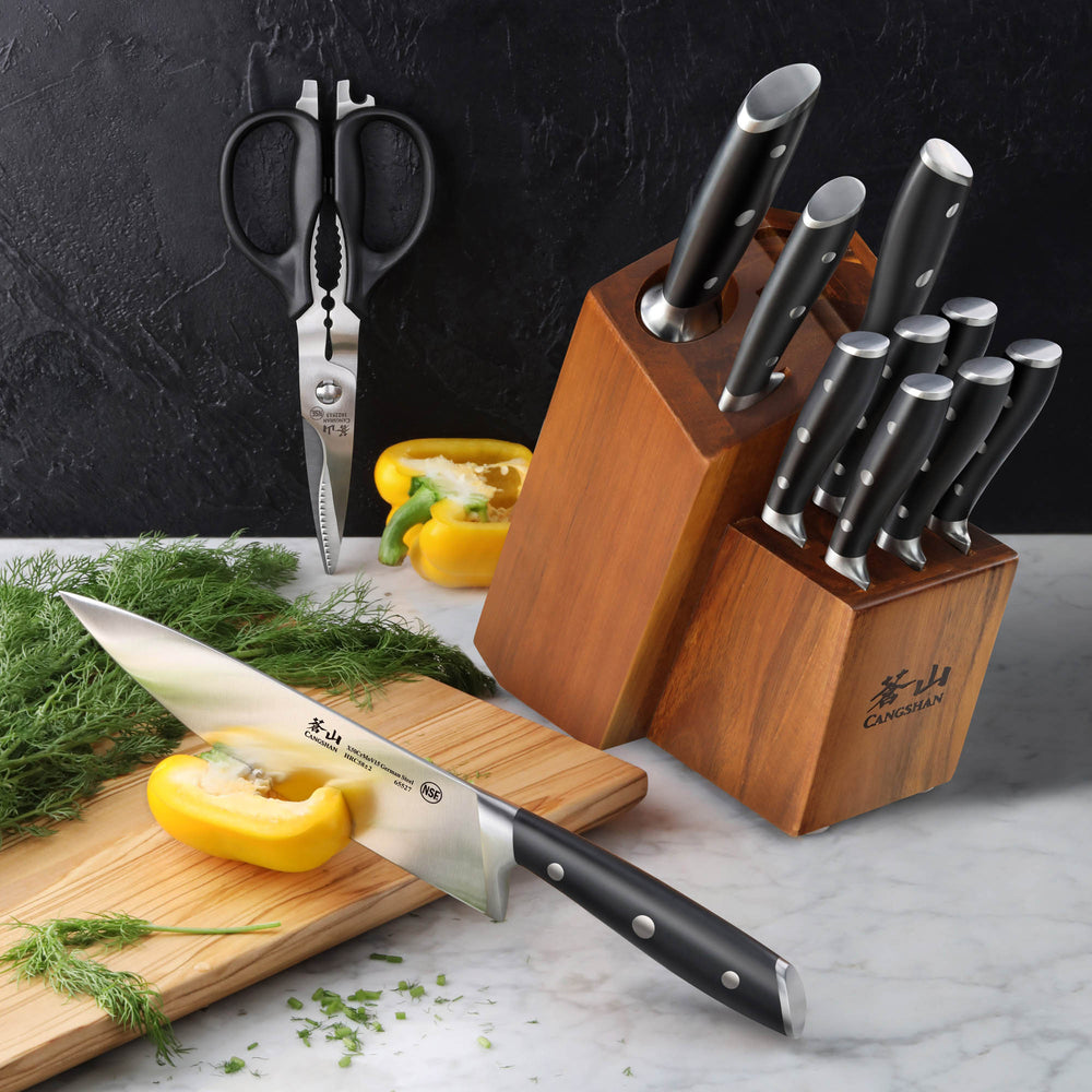 
                  
                    Load image into Gallery viewer, ALPS Series 12-Piece Knife Block Set, Forged German Steel, Acacia Block
                  
                