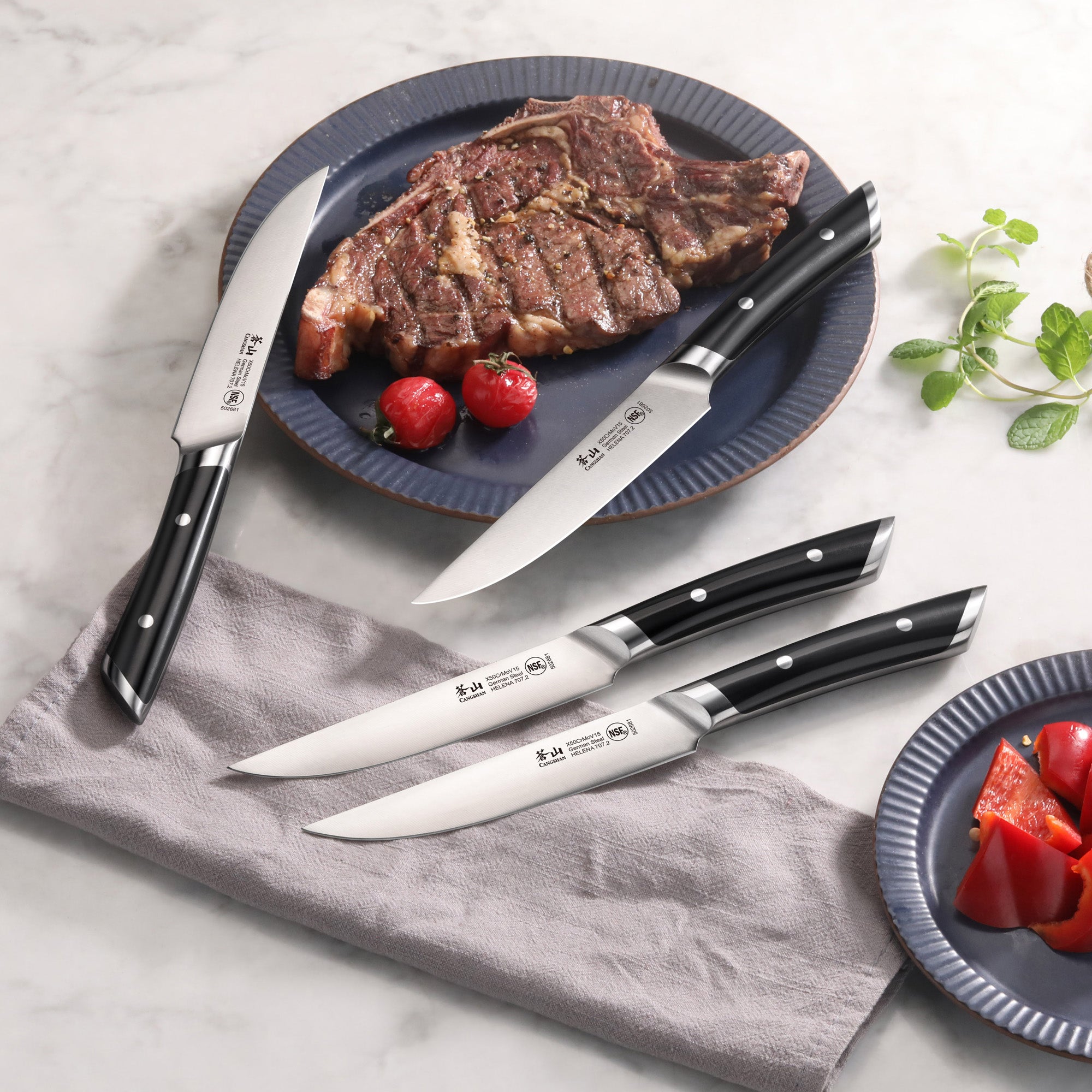 HELENA Series 4-Piece Fine-Edge Steak Knife Set, Forged German Steel