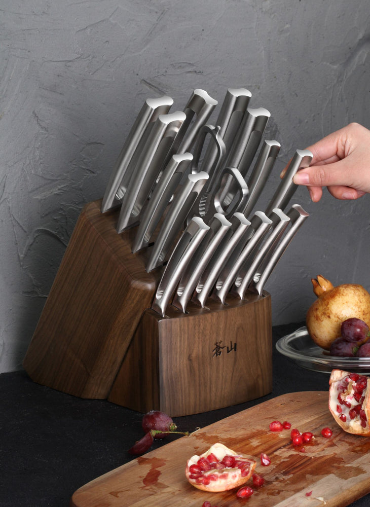 
                  
                    Load image into Gallery viewer, Cangshan TN1 Series 1021974 Swedish 14C28N Steel Forged 17-Piece Knife Block Set, Walnut
                  
                