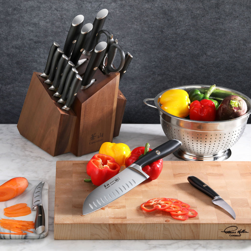 
                  
                    Load image into Gallery viewer, L Series 17-Piece SHAN Knife Block Set, Forged German Steel, Black, 1026788
                  
                