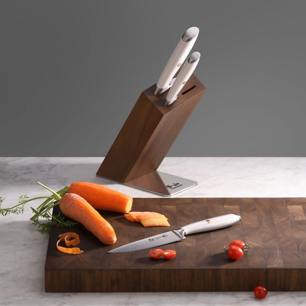 
                  
                    Load image into Gallery viewer, L1 Series 4-Piece Knife Block Set, White, Forged German Steel, HUA Acacia Block, 1026986
                  
                