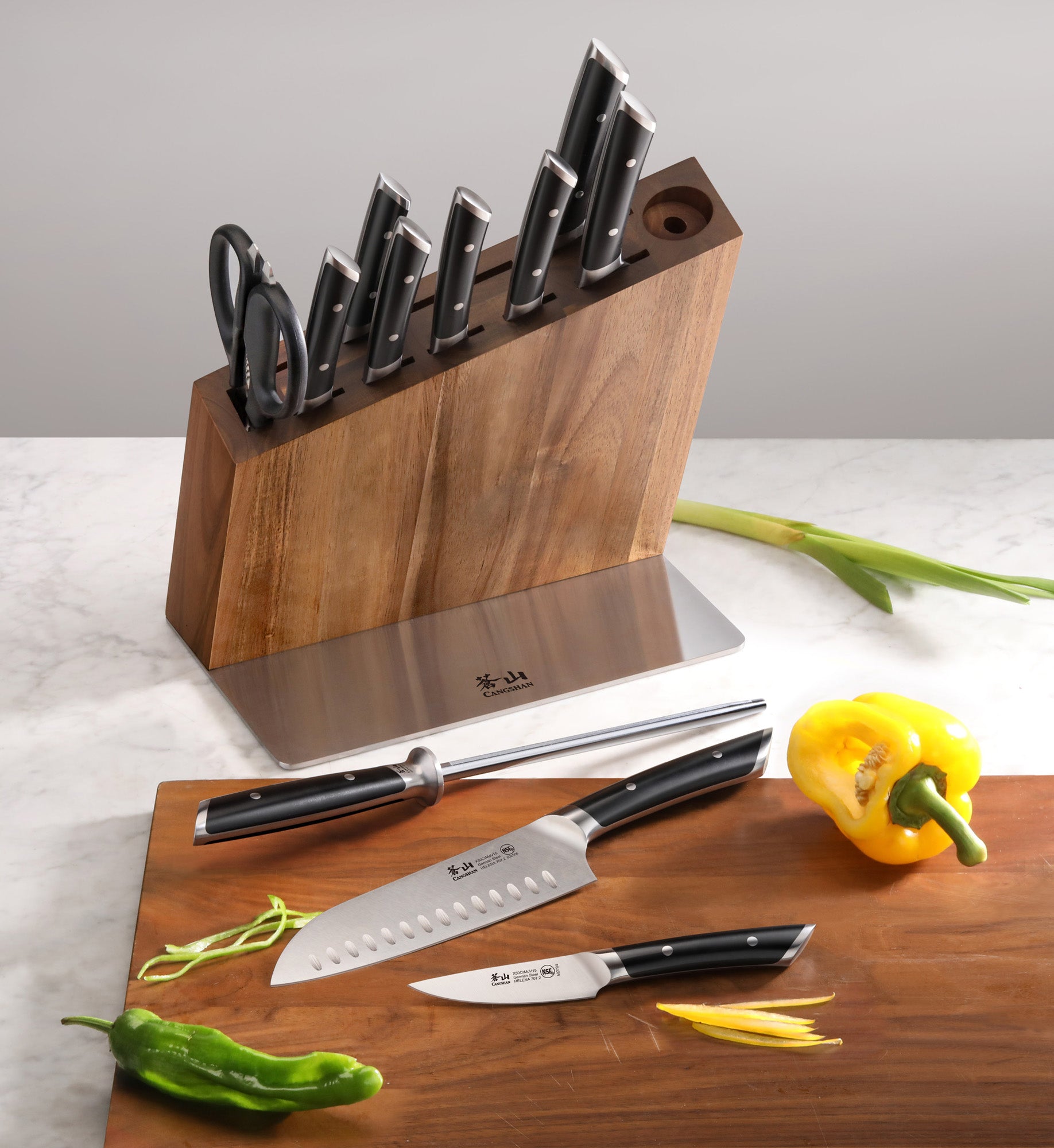 HELENA Series 12-Piece Knife Block Set, Forged German Steel, HUA Acacia Block