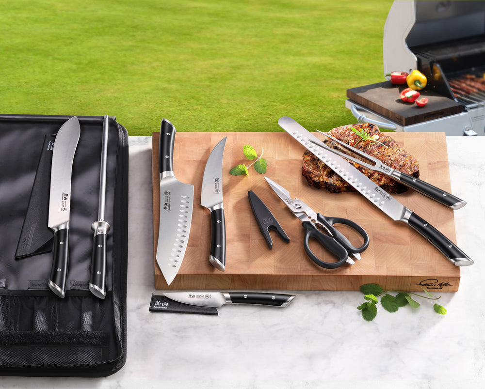 
                  
                    Load image into Gallery viewer, HELENA Series 9-Piece BBQ Knife Set with Black Bag, Forged German Steel
                  
                