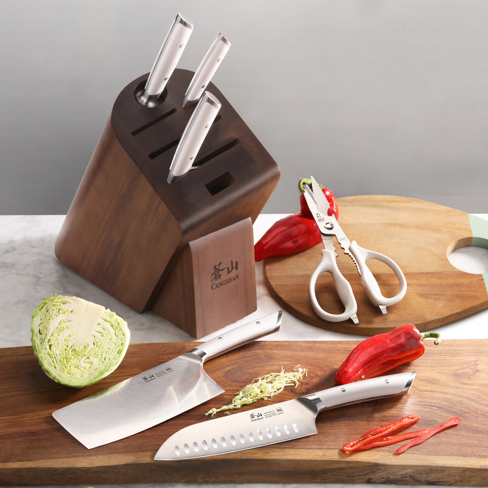 
                  
                    Load image into Gallery viewer, HELENA Series Cleaver Knife Block Set, Forged German Steel, HUA Acacia Block
                  
                