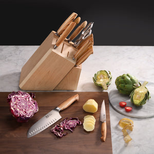 
                  
                    Load image into Gallery viewer, OLIV Series 15-Piece Knife Block Set, Maple, Forged Swedish 14C28N Steel, 501691
                  
                