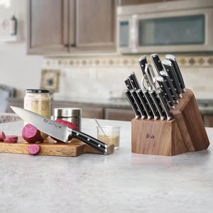 
                  
                    Load image into Gallery viewer, TS Series 17-Piece Knife Block Set, Forged Swedish 14C28N Steel, Walnut Block, 1020885
                  
                