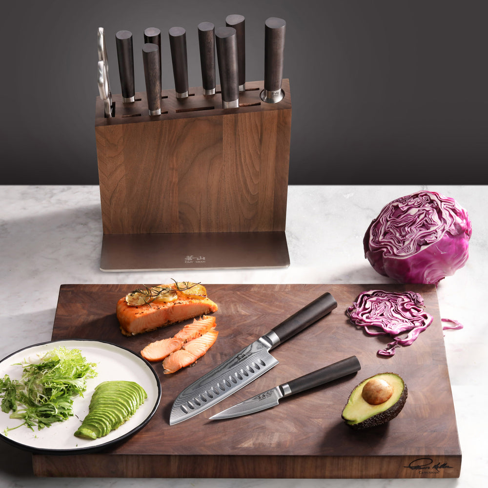 
                  
                    Load image into Gallery viewer, HAKU Series 12-Piece Knife Block Set, Forged X-7 Damascus Steel, HUA Walnut Block, 501196
                  
                