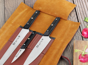 
                  
                    Load image into Gallery viewer, TG Series 4-Piece Knife Leather Roll Set, Swedish 12C27M Steel, 62304
                  
                