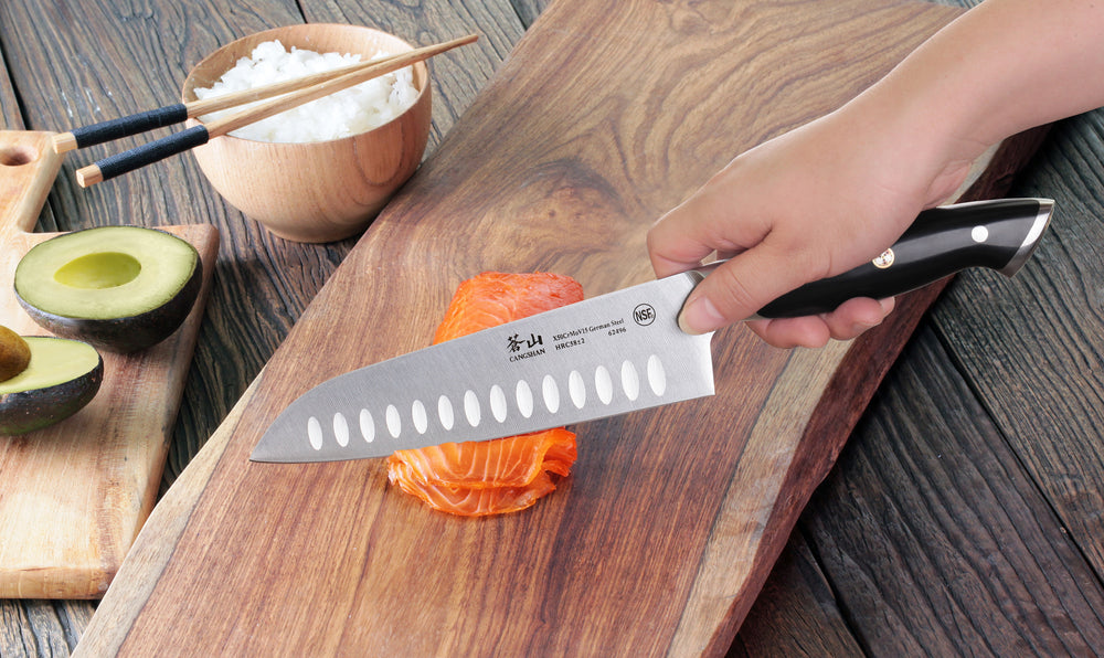 
                  
                    Load image into Gallery viewer, Z Series 7-Inch Santoku Knife, Forged German Steel, 62496
                  
                