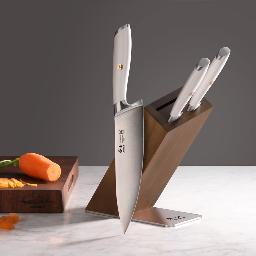 
                  
                    Load image into Gallery viewer, L1 Series 4-Piece Knife Block Set, White, Forged German Steel, HUA Acacia Block, 1026986
                  
                