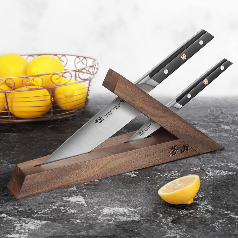 
                  
                    Load image into Gallery viewer, TC Series 3-Piece Knife Block Set, Walnut, Forged Swedish 14C28N Steel, 1021202
                  
                