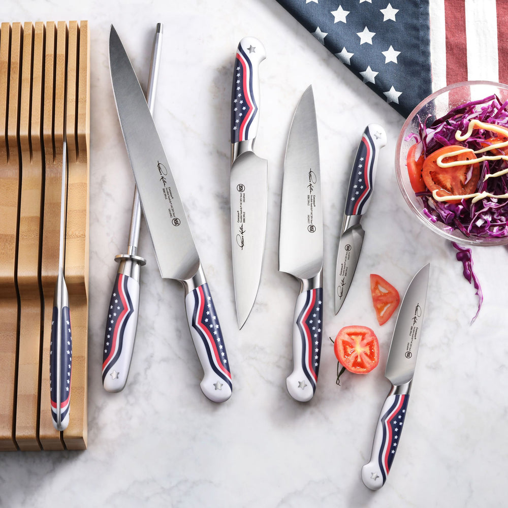 
                  
                    Load image into Gallery viewer, United Series 2-Piece Starter Knife Set, 8-Inch Chef&amp;#39;s Knife and 3.5-Inch Paring Knife, Forged Swedish Steel, American Flag Design, 1026115
                  
                