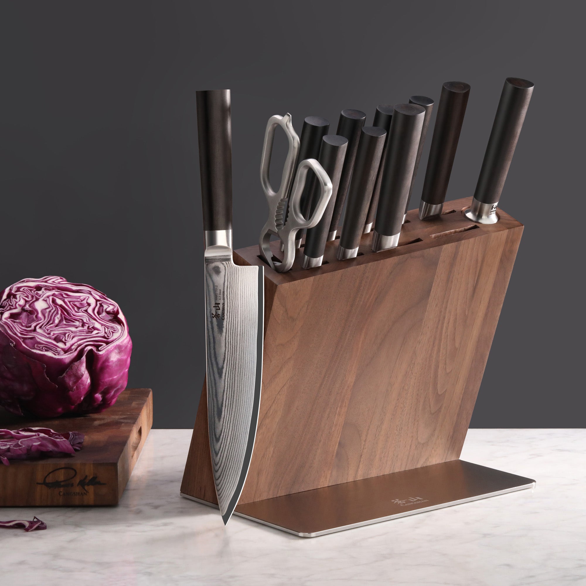 HAKU Series 12-Piece Knife Block Set, Forged X-7 Damascus Steel, HUA Walnut Block, 501196