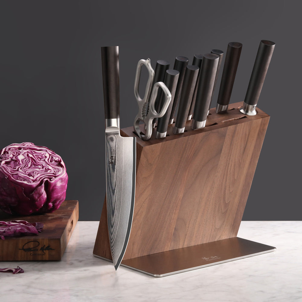 
                  
                    Load image into Gallery viewer, HAKU Series 12-Piece Knife Block Set, Forged X-7 Damascus Steel, HUA Walnut Block, 501196
                  
                