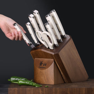 
                  
                    Load image into Gallery viewer, H1 Series 10-Piece Knife Block Set, Forged German Steel, Acacia Block, 1026153
                  
                