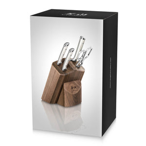 
                  
                    Load image into Gallery viewer, S1 Series 5-Piece Starter Knife Block Set, Forged German Steel, Walnut Block, 1022568
                  
                