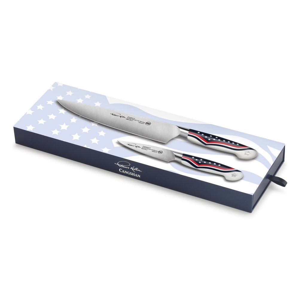 
                  
                    Load image into Gallery viewer, United Series 2-Piece Starter Knife Set, 8-Inch Chef&amp;#39;s Knife and 3.5-Inch Paring Knife, Forged Swedish Steel, American Flag Design, 1026115
                  
                