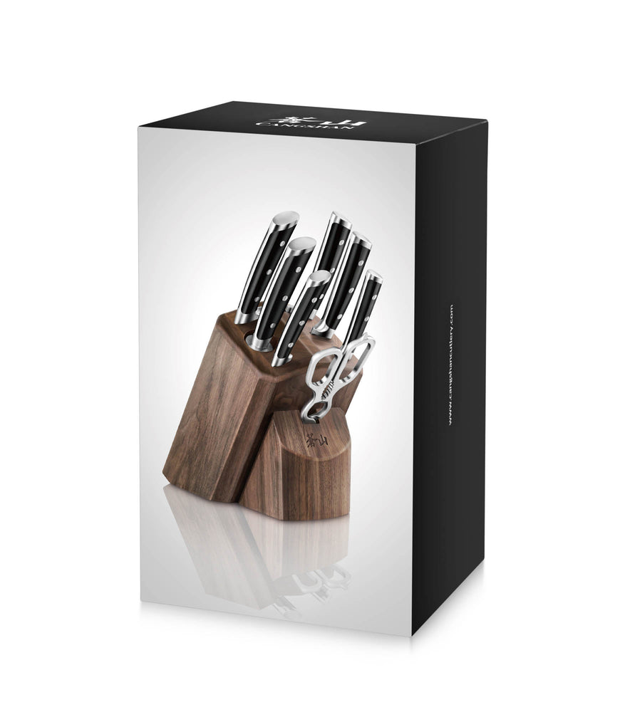 
                  
                    Load image into Gallery viewer, TS Series 8-Piece Knife Block Set, Forged Swedish 14C28N Steel, Walnut Block, 1020878
                  
                