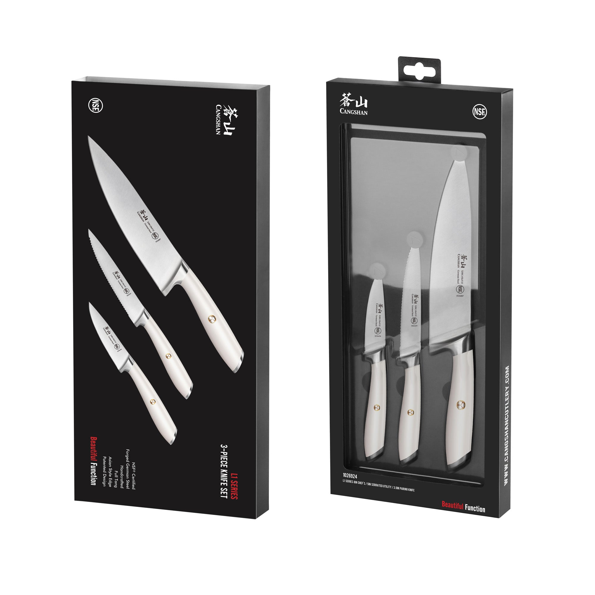 L1 Series 3-Piece Starter Knife Set, White, Forged German Steel, 1026924