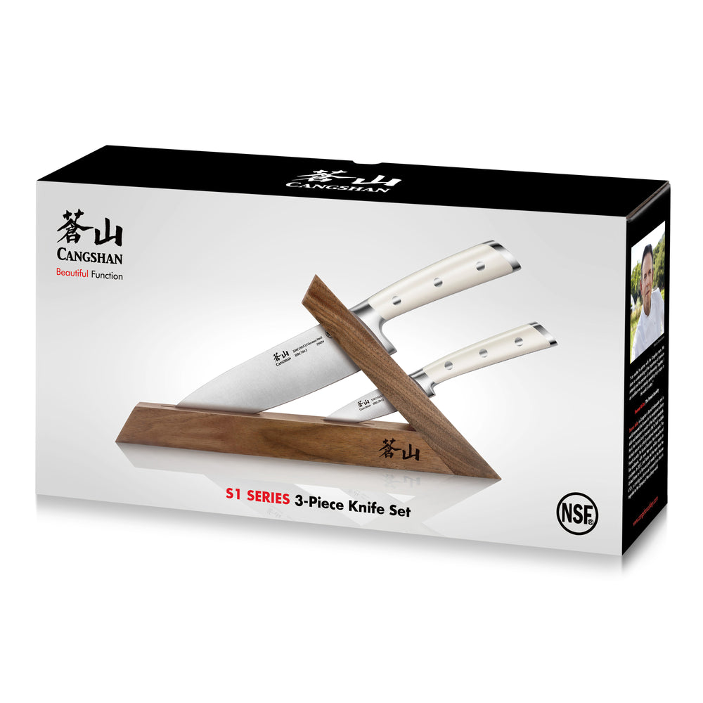 
                  
                    Load image into Gallery viewer, S1 Series 3-Piece TAI Knife Block Set, Forged German Steel, Walnut Block, 1026023
                  
                