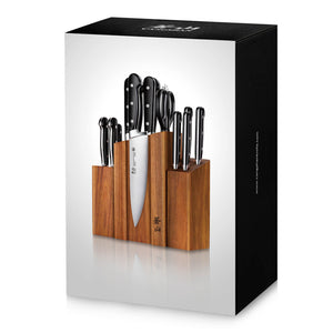 
                  
                    Load image into Gallery viewer, TV2 Series 14-Piece Magnetic Knife Block Set, Forged Swedish 14C28N Steel, DENALI Acacia Block, 1023046
                  
                