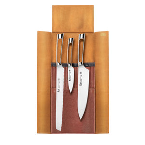 
                  
                    Load image into Gallery viewer, N1 Series 4-Piece Leather Roll Knife Set, Silver, Forged German Steel, 59946
                  
                