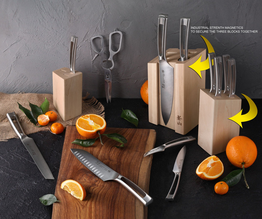 
                  
                    Load image into Gallery viewer, TN1 Series 14-Piece Magnetic Knife Block Set, Forged Swedish 14C28N Steel, DENALI Maple Block, 1021967
                  
                