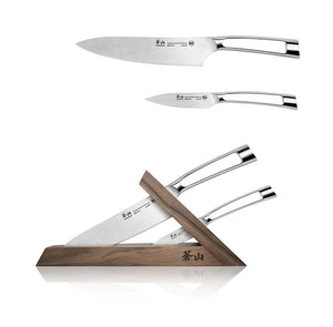 
                  
                    Load image into Gallery viewer, TN1 Series 3-Piece TAI Knife Block Set, Forged Swedish 14C28N Steel, Walnut Block, 1021264
                  
                