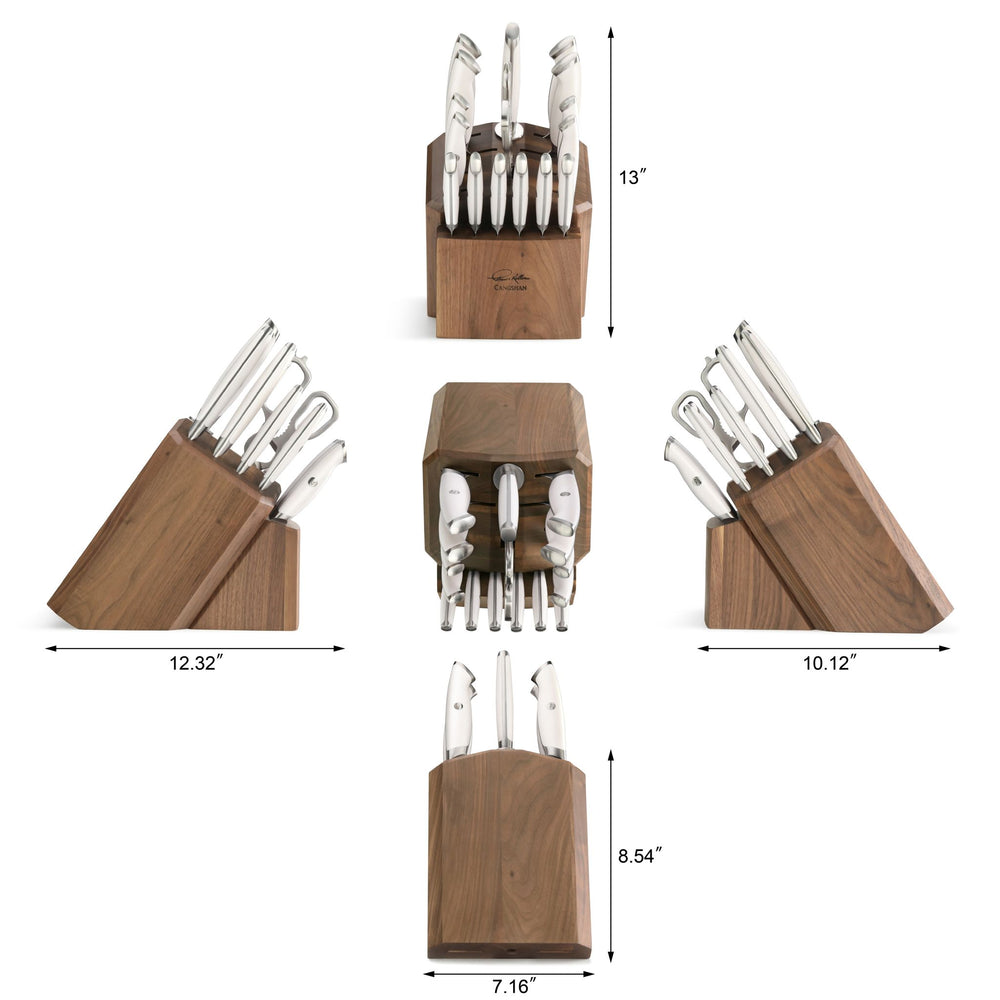 
                  
                    Load image into Gallery viewer, TKSC 17-Piece Knife Block Set, Forged Swedish Powder Steel, Walnut, Thomas Keller Signature Collection, White, 1025590
                  
                