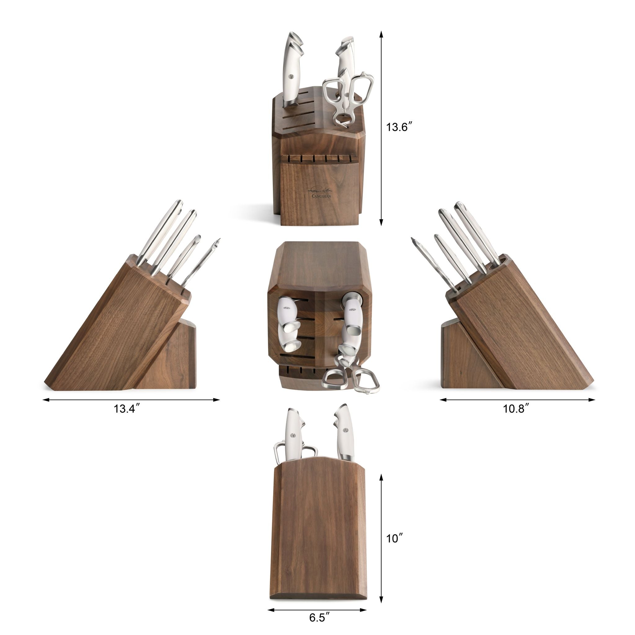 TKSC 7-Piece Knife Block Set with 8 Spare Slots, Forged Swedish Powder Steel, Walnut, Thomas Keller Signature Collection, White, 1025583