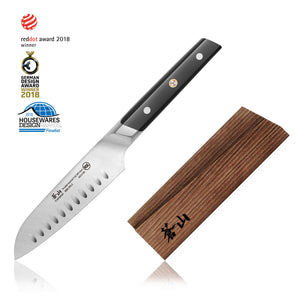 
                  
                    Load image into Gallery viewer, TC Series 5-Inch Santoku Knife with Ash Wood Sheath, Forged Swedish 14C28N Steel, 1021165
                  
                